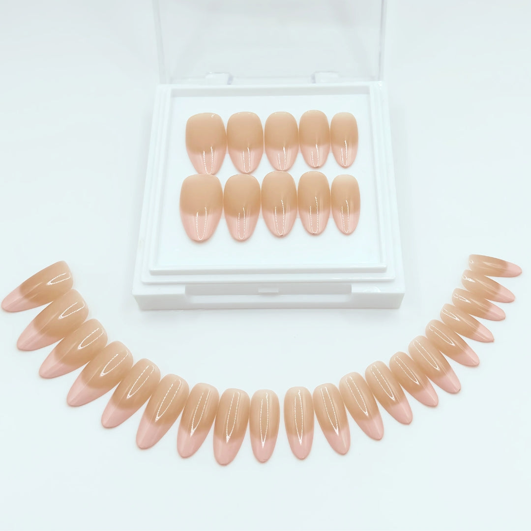 Glossy Nude Press-On Nails with Baby Pink French Tips
Includes 30 nail pieces