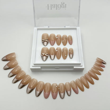 Luxe Dazzle - Nude Press-On Nails with Baby Pink or Shimmery Metallic
Includes 30 piece press-on nails