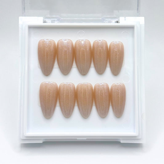 Opal Essence - Nude Press-On Nails with Iridescent Blue Shimmer