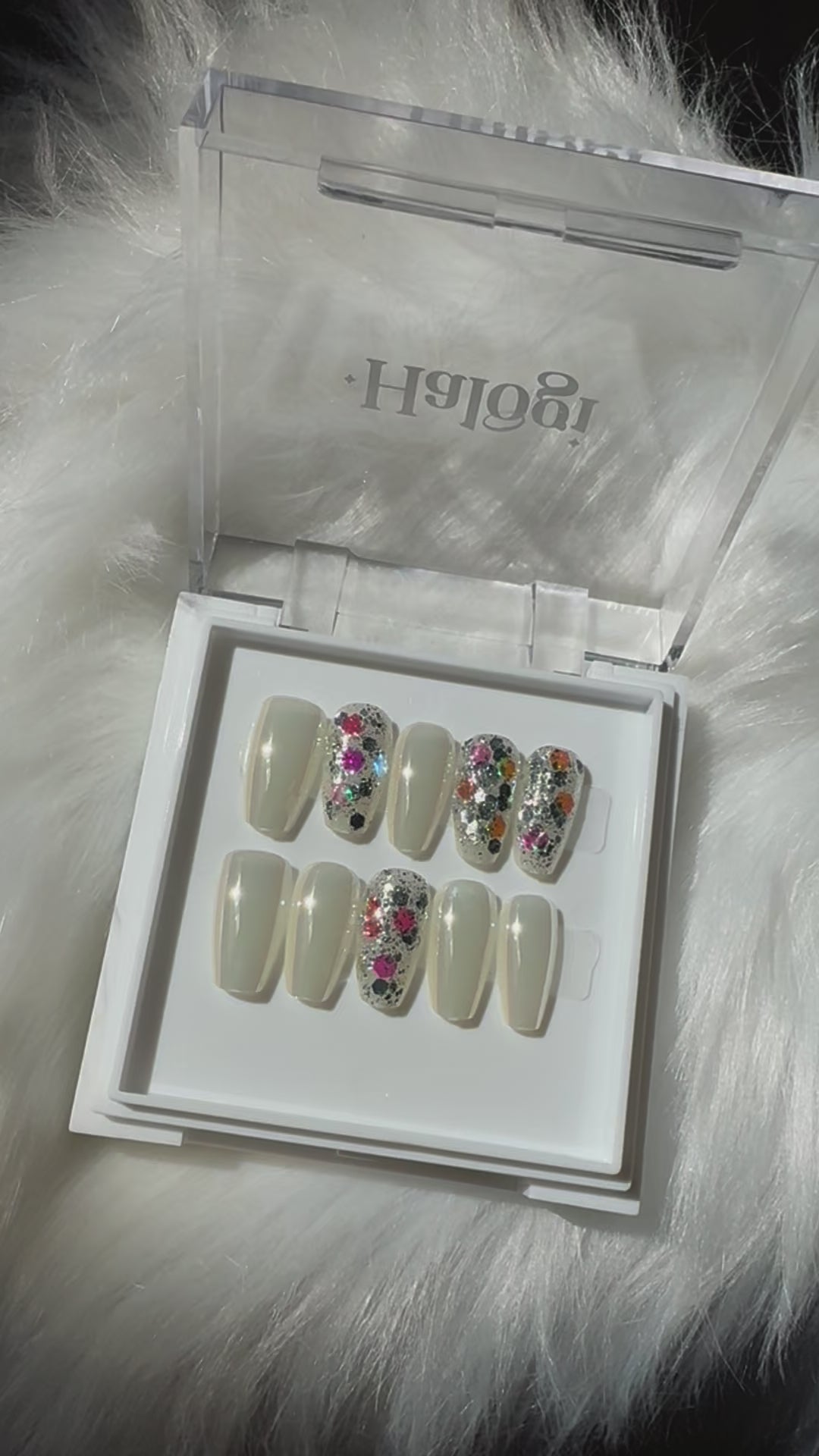 Glimmering Bliss - Pearly Shimmer Soft White Press-On Nails with Glitter
Includes 30 piece press-on nails